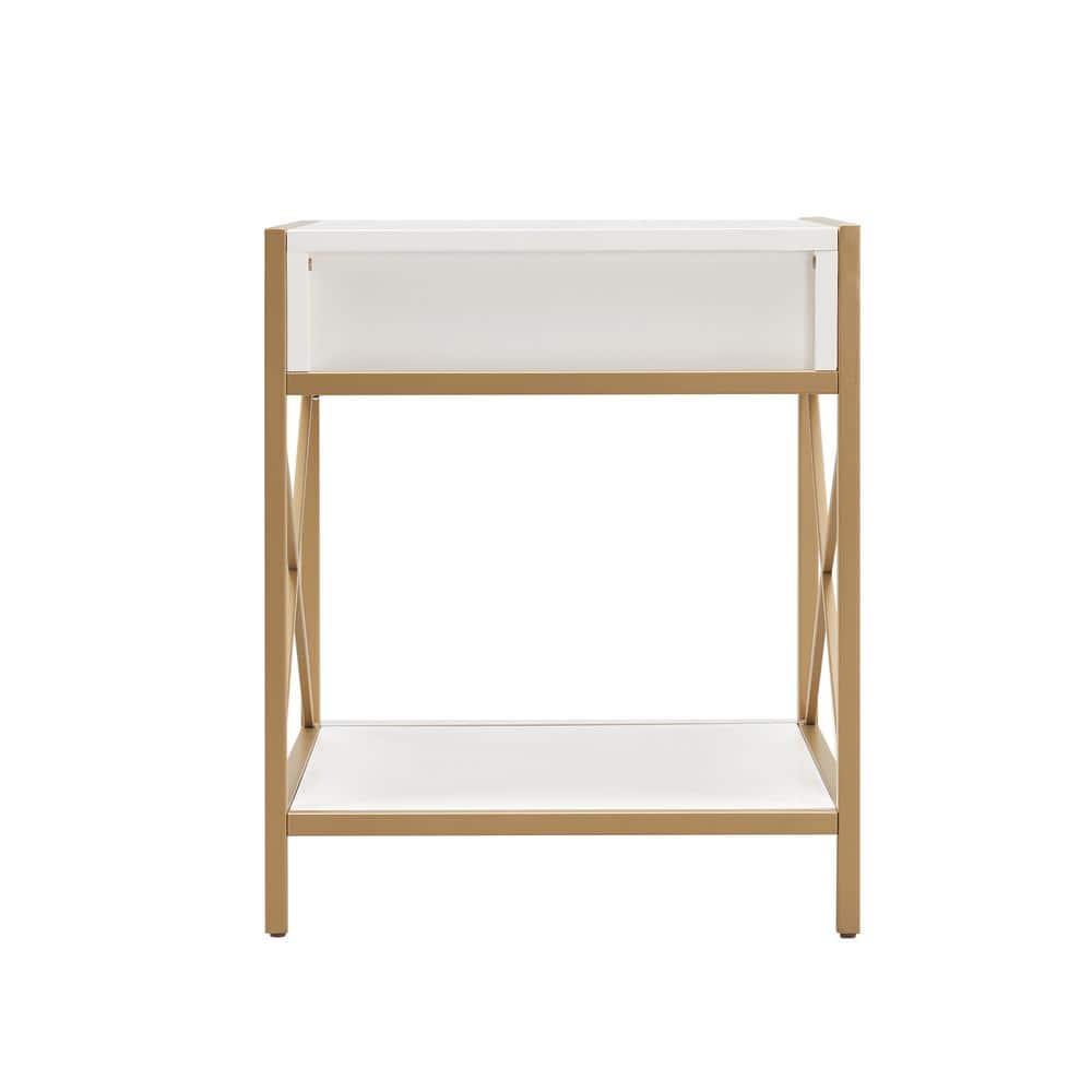 Leick Home Claudette Mixed Metal and Wood 1-Drawer End Table with Shelf, White/Gold