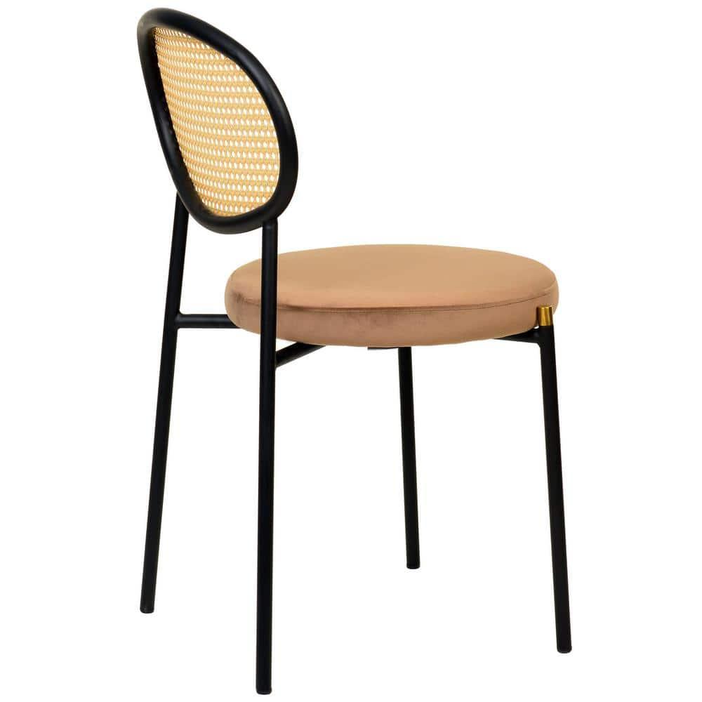 LeisureMod Euston Set of 2 Modern Dining Chairs with Wicker Back and Velvet Seat, Indoor Kitchen, Dining Room, Home, Contemporary Side Chair Seating