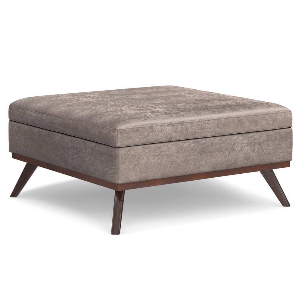Simpli Home Owen 40"W XL Upholstered Square Coffee Table Storage Ottoman with Lift Top and Solid Wood Legs