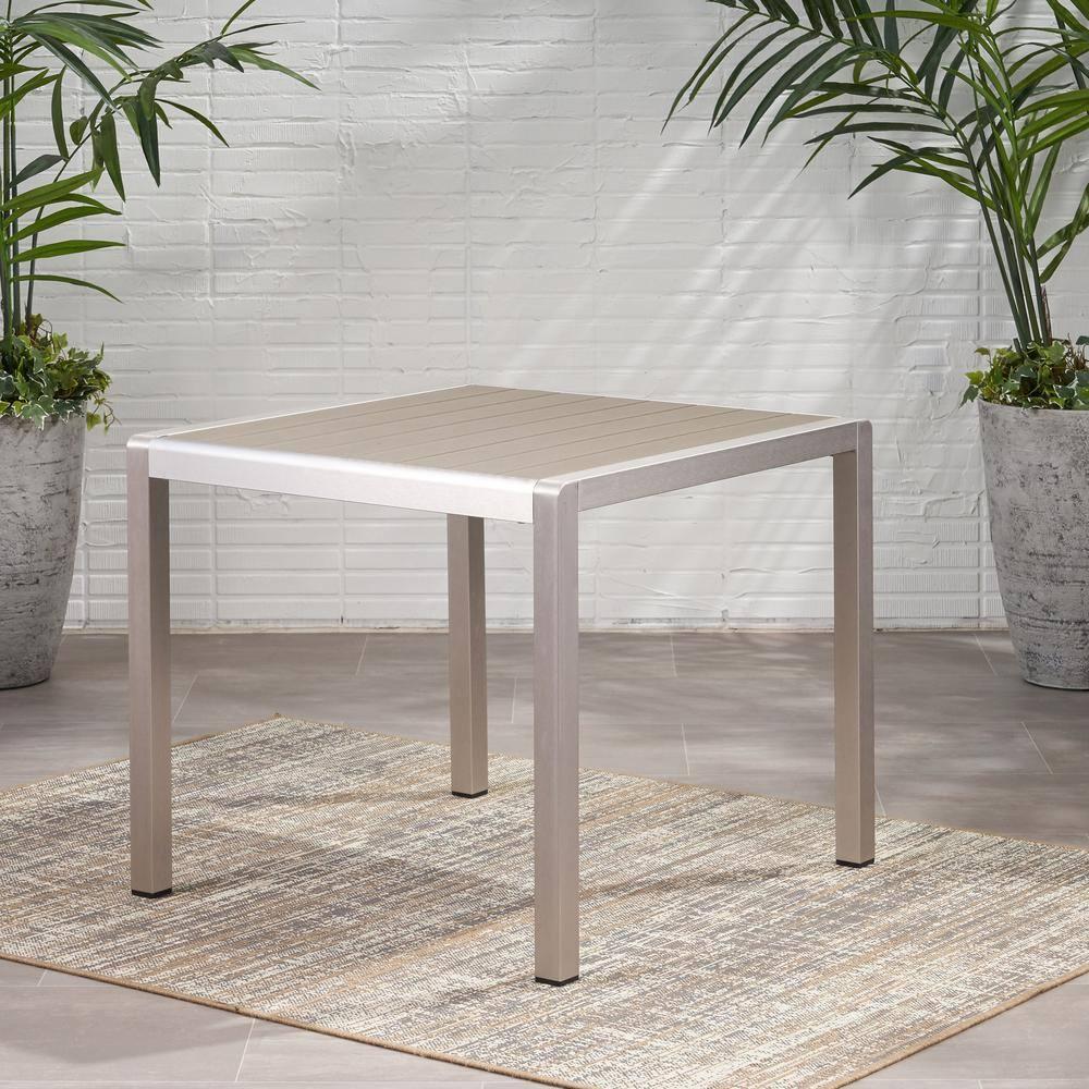 Cape Coral Square Aluminum Dining Table - Silver - Christopher Knight Home: Weather-Resistant, HDPE Top, Seats 4