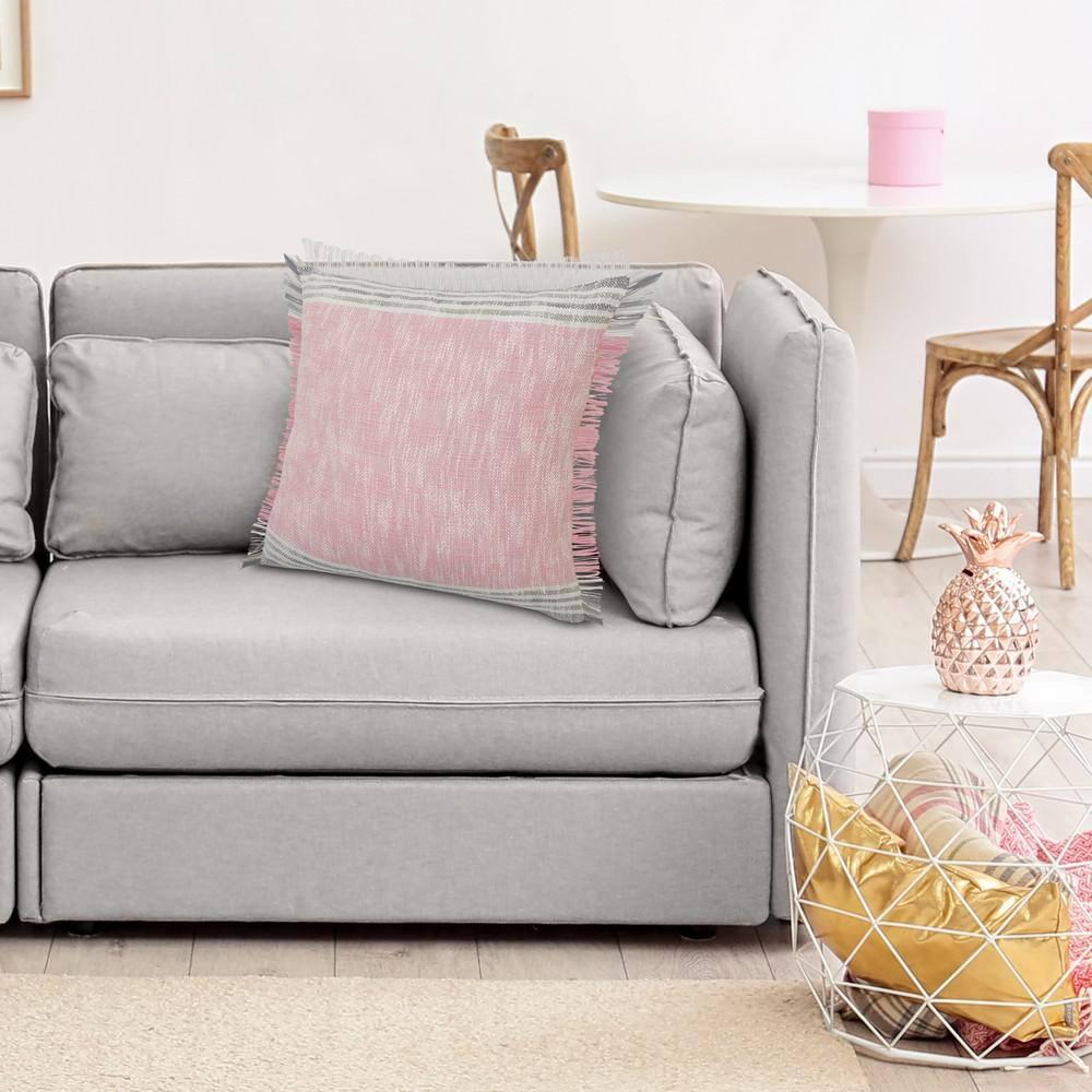 Woven Paths Charles Casual Cabin Fringed Throw Pillow, Pink/Gray/White, 20" x 20"