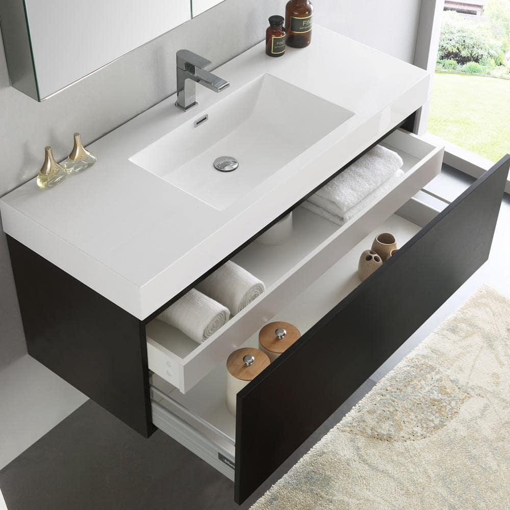Mezzo 48"Black Wall Hung Bathroom Vanity & Medicine Cabinet