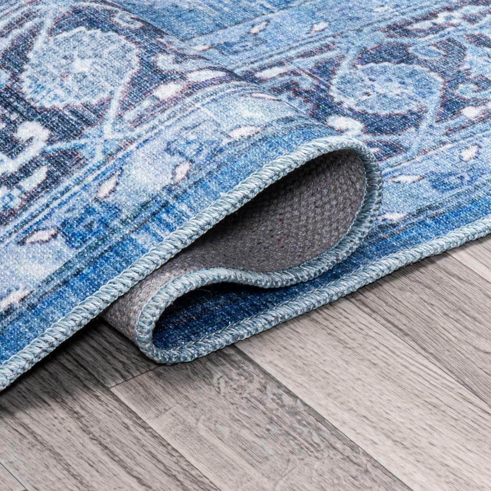 2' x 8' Maris Ornate Medallion Machine Washable Indoor/Outdoor Runner Rug, Blue/Navy - JONATHAN Y