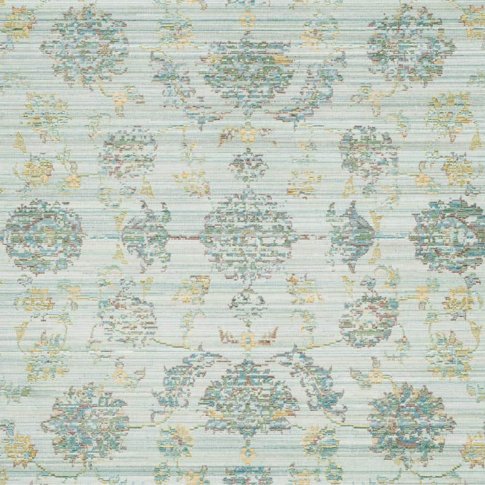 SAFAVIEH Valencia Cionadogh Floral Bordered Polyester Area Rug, Light Blue/Turquoise, 9' x 12'