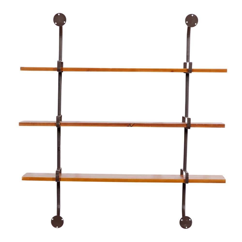 Wood 3 Level Wall Shelf with Black Metal Brackets