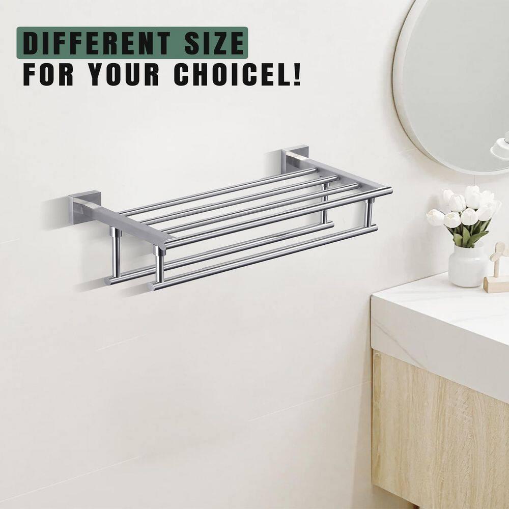 2-Tier 20" Wall Mounted Stainless Steel Bathroom Towel Rack With 2 Towel Bars Round Rods