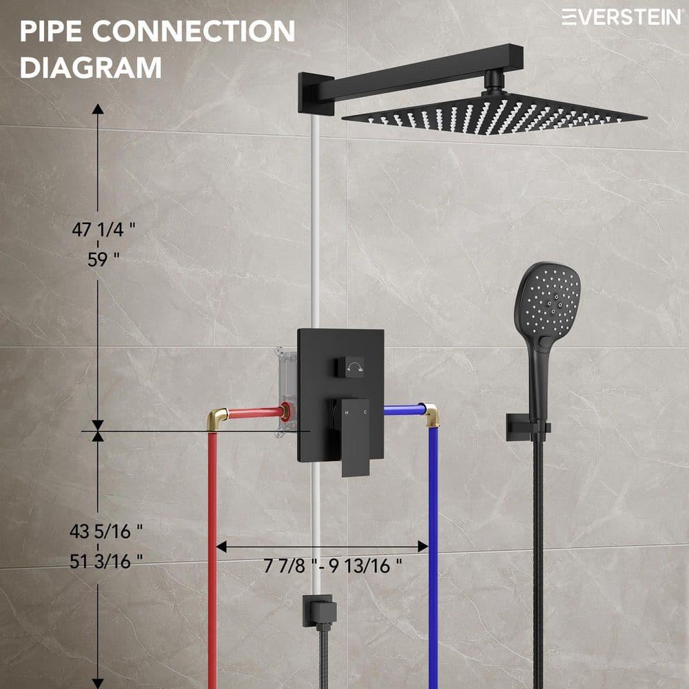 YAWWALK 10" Shower Head with 3-Spray Patterns Handheld in Matte Black (Valve Included)