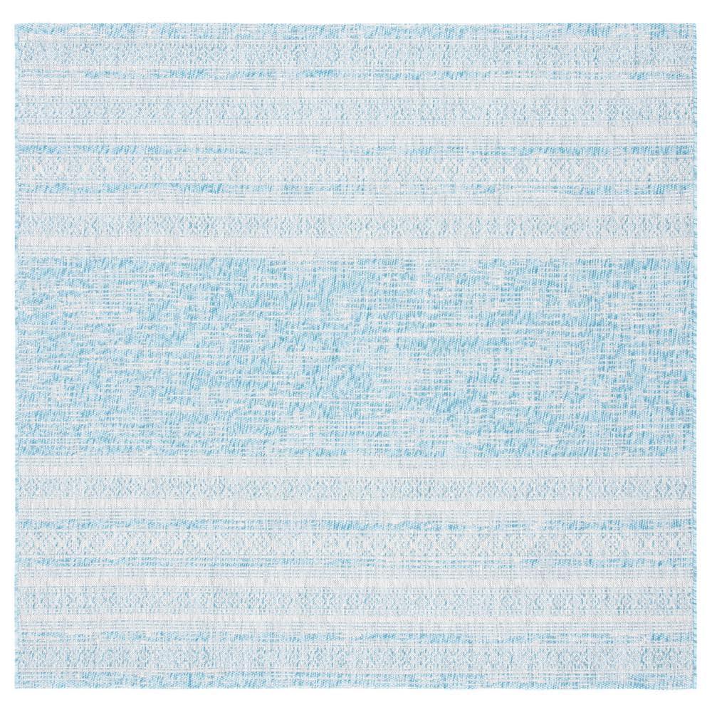 Courtyard CY8061 Power Loomed Indoor and Outdoor Area Rug - Aqua/Grey - 6'7"x6'7" - Safavieh