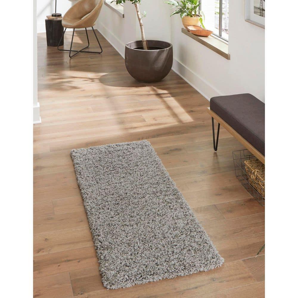 Unique Loom 2' 7 x 10' 0 Solid Shag Cloud Gray Area Rug