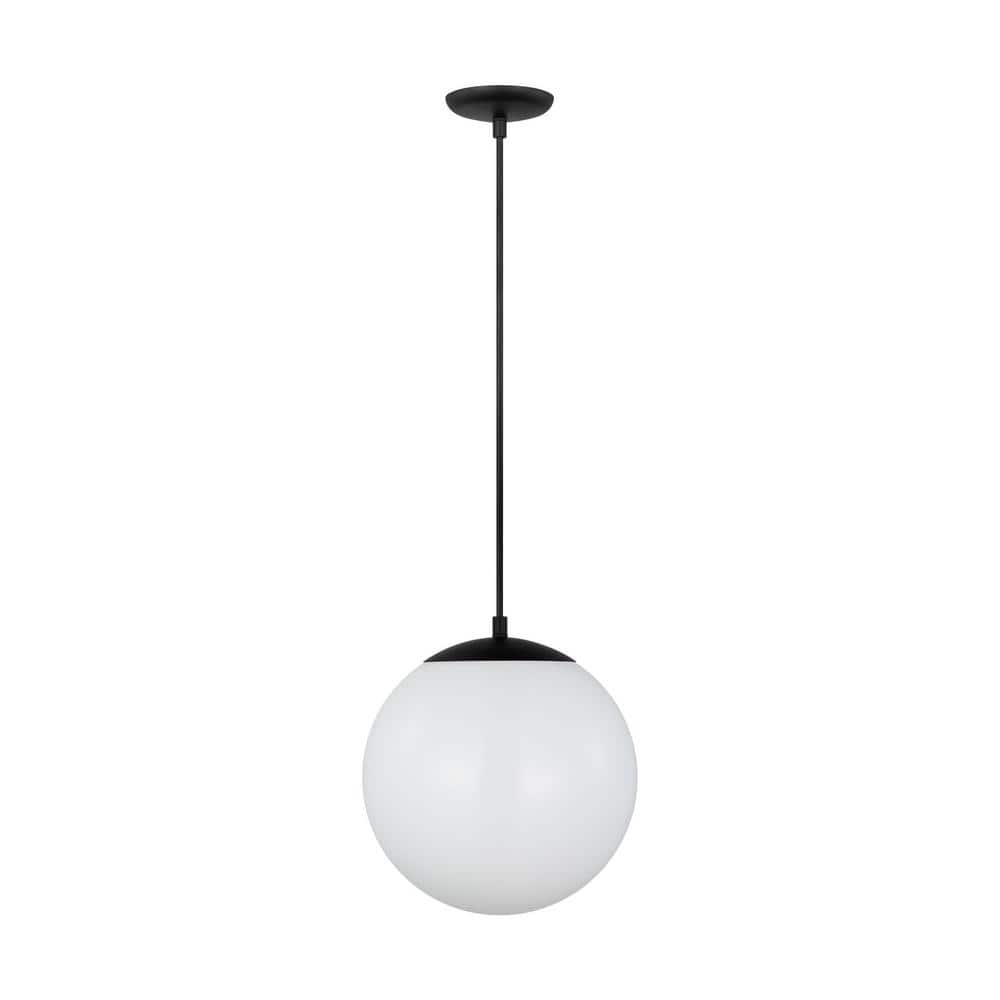 Midnight Black Globe Pendant Lamp with White Glass Shade