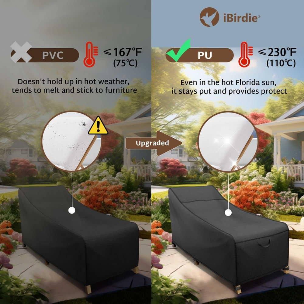 iBirdie Outdoor Lounge Chaise Chair Cover 60L x 26W x 34H inch Waterproof Patio Furniture Covers Lawn Pool Chair Cover 1 Pack Black