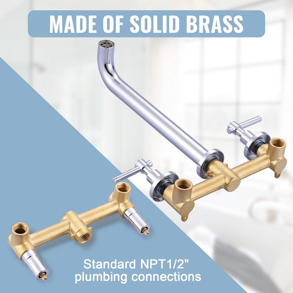 Tub Filler Faucet,High Flow Wall Mounted Bathtub Faucet,Solid Brass Bathroom Tub Faucet Two Handles Bathtub Spout Faucets 12" Long Spout,Chrome