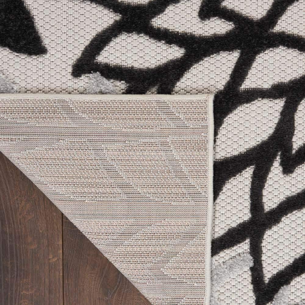 Nourison Aloha Floral Bloom Flatweave High-Low Indoor Outdoor Area Rug Black White 6' x 9'