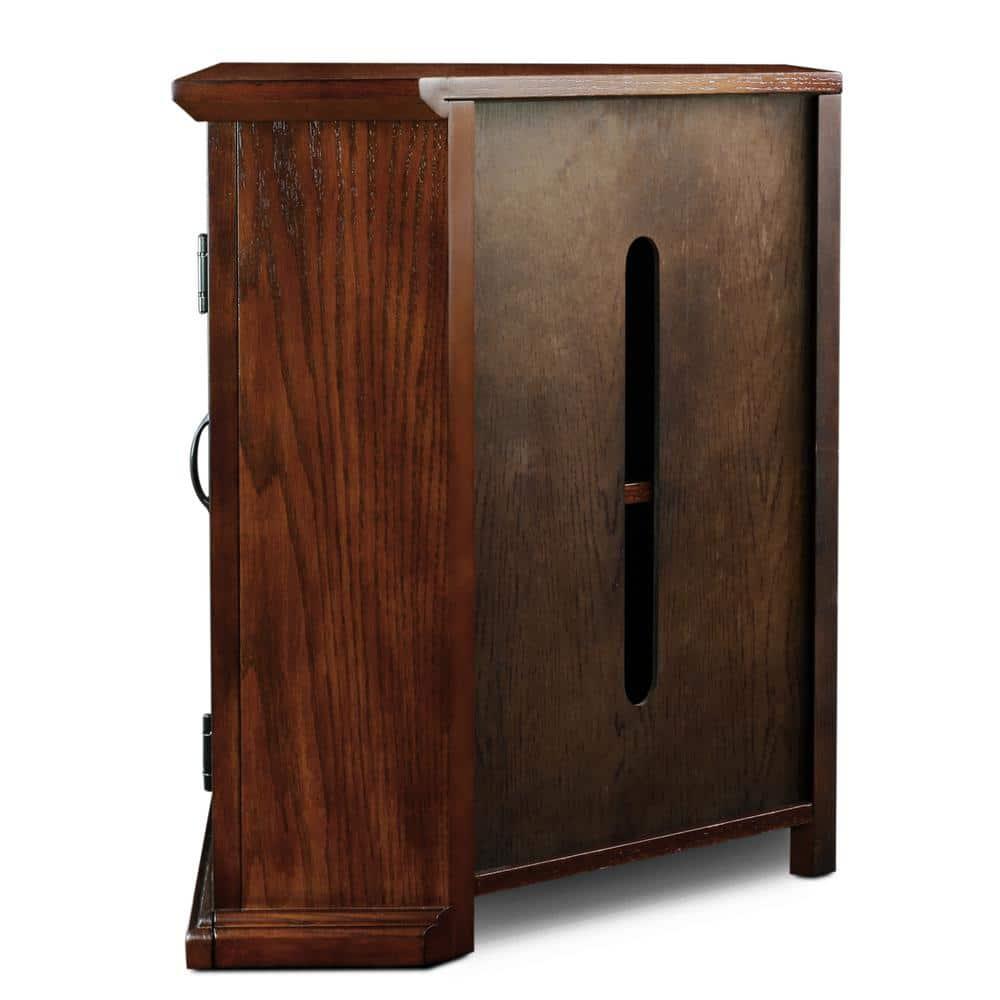 Leick Home 80386 Leaded Glass Corner TV Stand with Enclosed Storage For 60" TV's, Burnished Oak