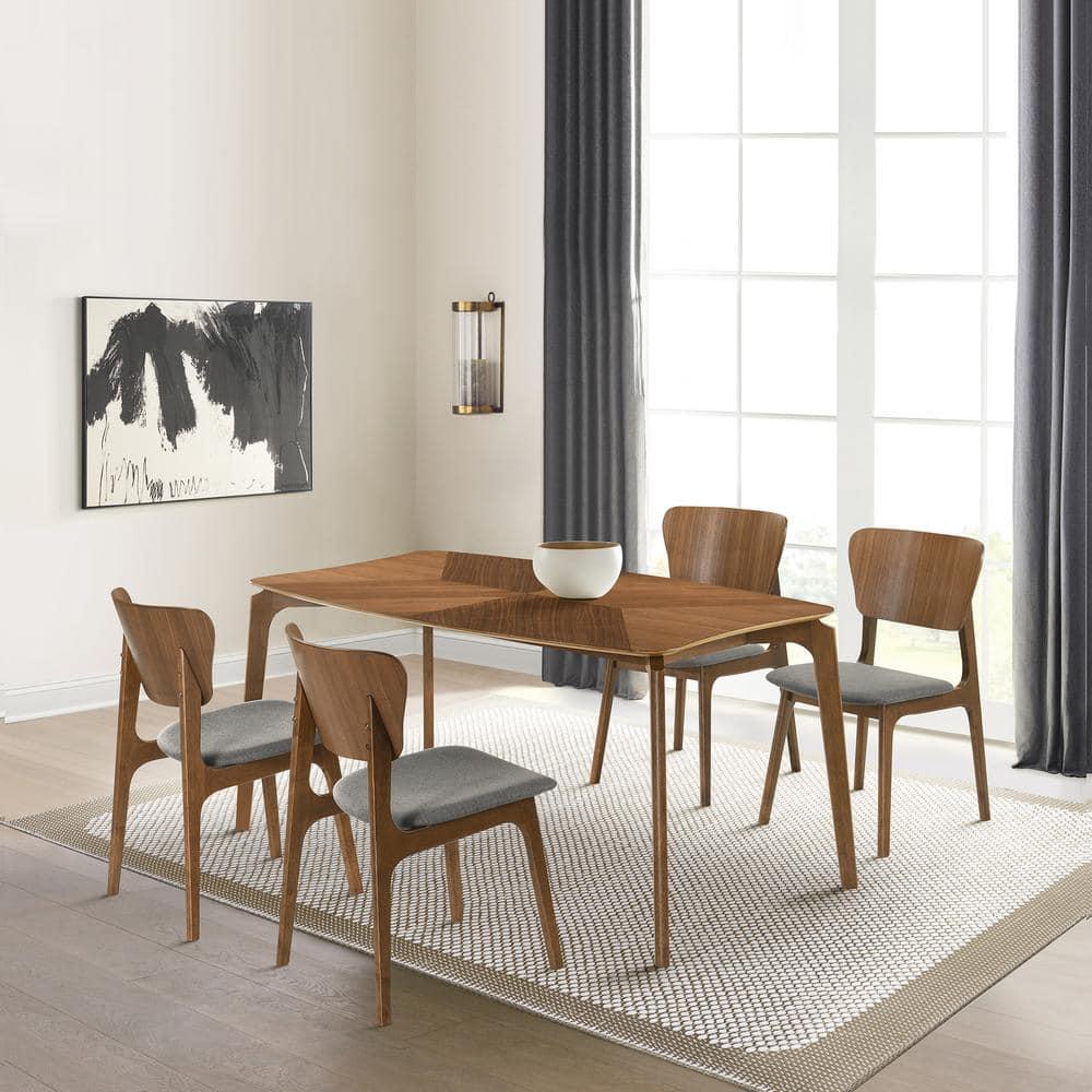 Armen Living Kalia 18" Fabric & Wood Dining Chair in Charcoal/Walnut (Set of 2)