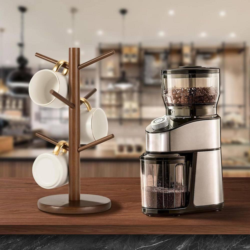 Coffee Mug Rack, Coffee Tree Mug Holders Countertop, Sturdy Wood Coffee Tree Mug Holder Stand with 6 Hooks, Non-Slip Mug Rack for Home Storage and Organizer, Nut-brown