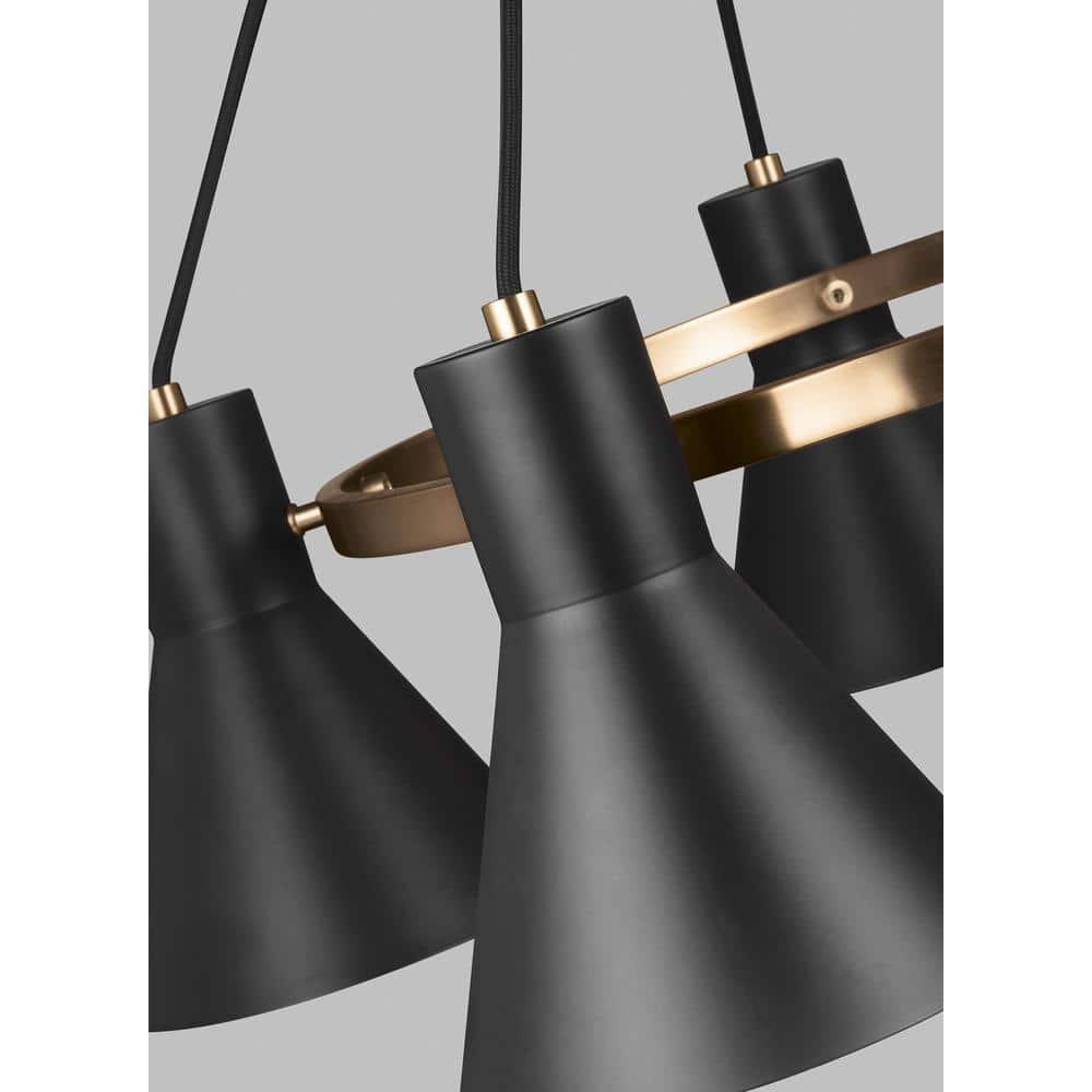 Satin Brass 5-Light Chandelier with Black Steel Shade
