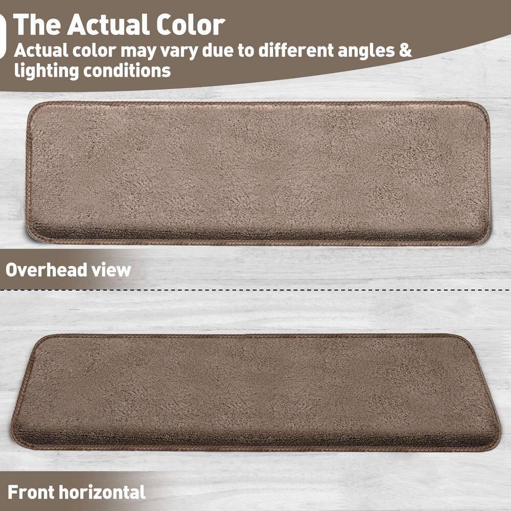 Soft Plush Brown 9.5 in. x 30 in. x 1.2 in. Bullnose Indoor Stair Tread Cover Tape Free Non-slip Carpet Set of 14