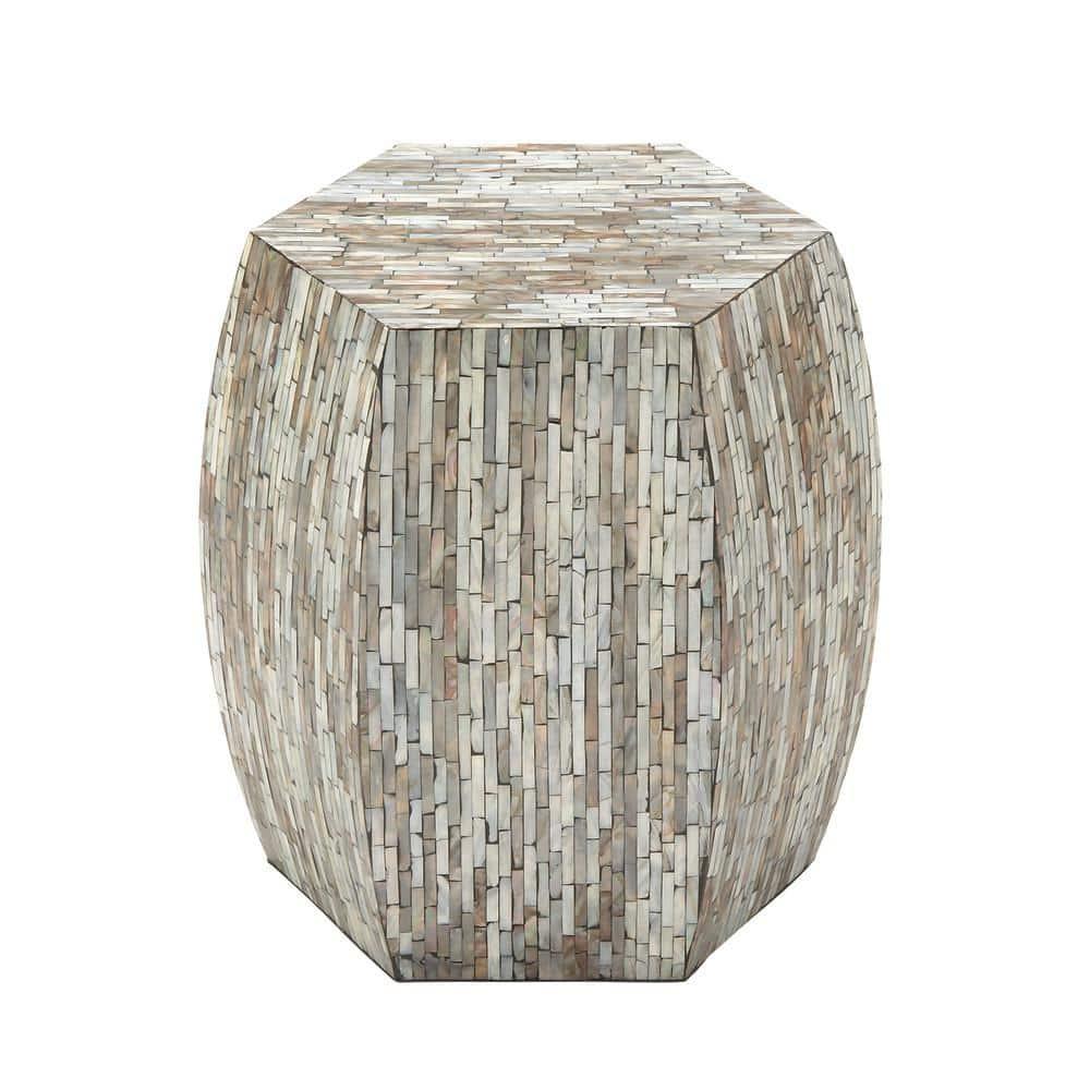 Wrought Studio™ Alissa Mother of Pearl Shell Handmade Shell Mosaic Hexagon Side End Gray Accent Table with Brown Accents