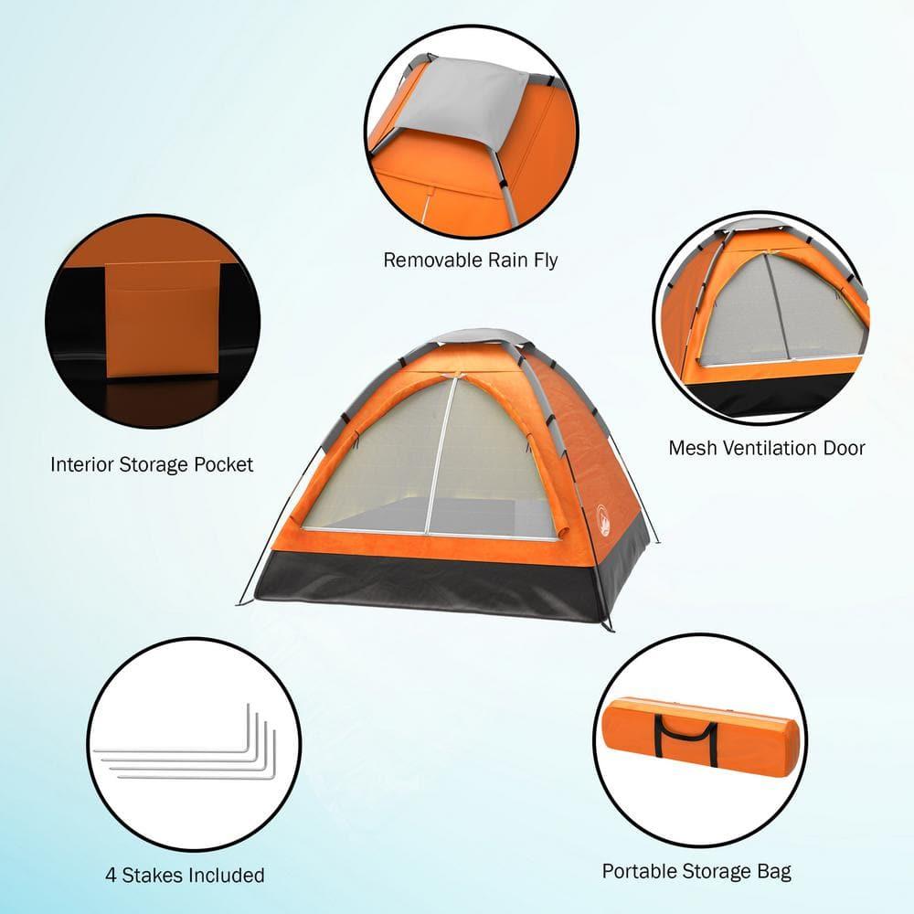 2-Person Dome Tent- Rain Fly & Carry Bag- Easy Set Up-Great for Camping Backpacking Hiking & Outdoor Music Festivals by Wakeman Outdoors (Orange)