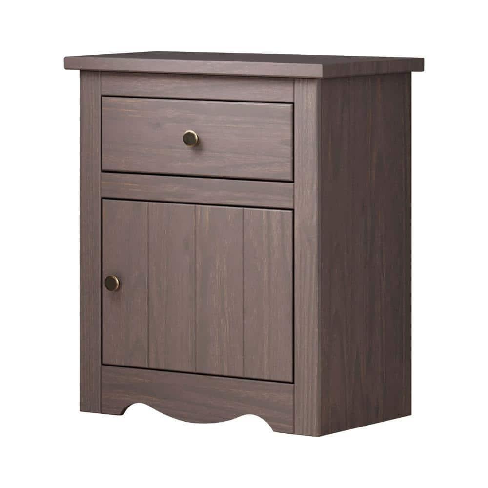 Stav Gray Solid Wood 1 Drawer Nightstand with Bronze Knobs