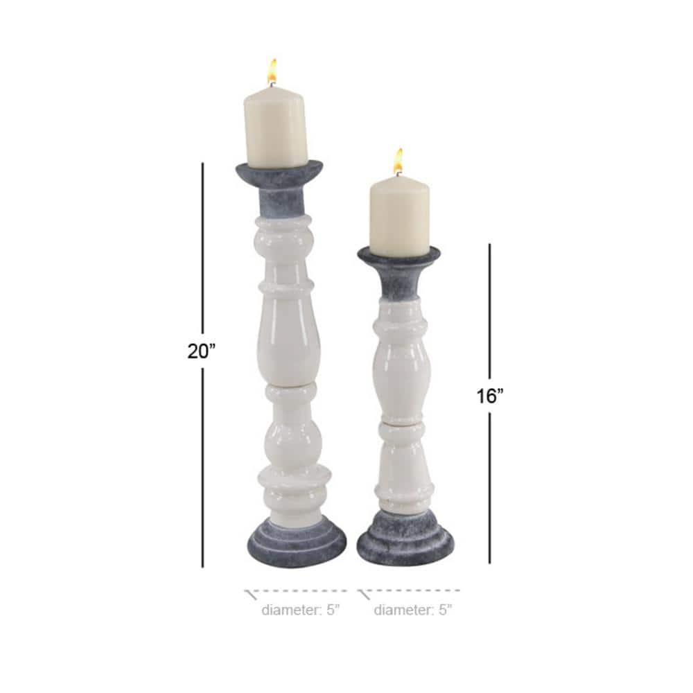 DecMode 16", 20"H Country Candlestick, White, 2 - Pieces