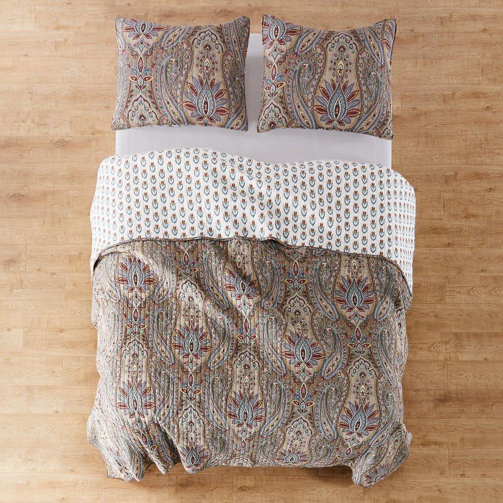 Kasey Paisley Quilt Set - Full/Queen Quilt and Two Standard Shams Brown - Levtex Home
