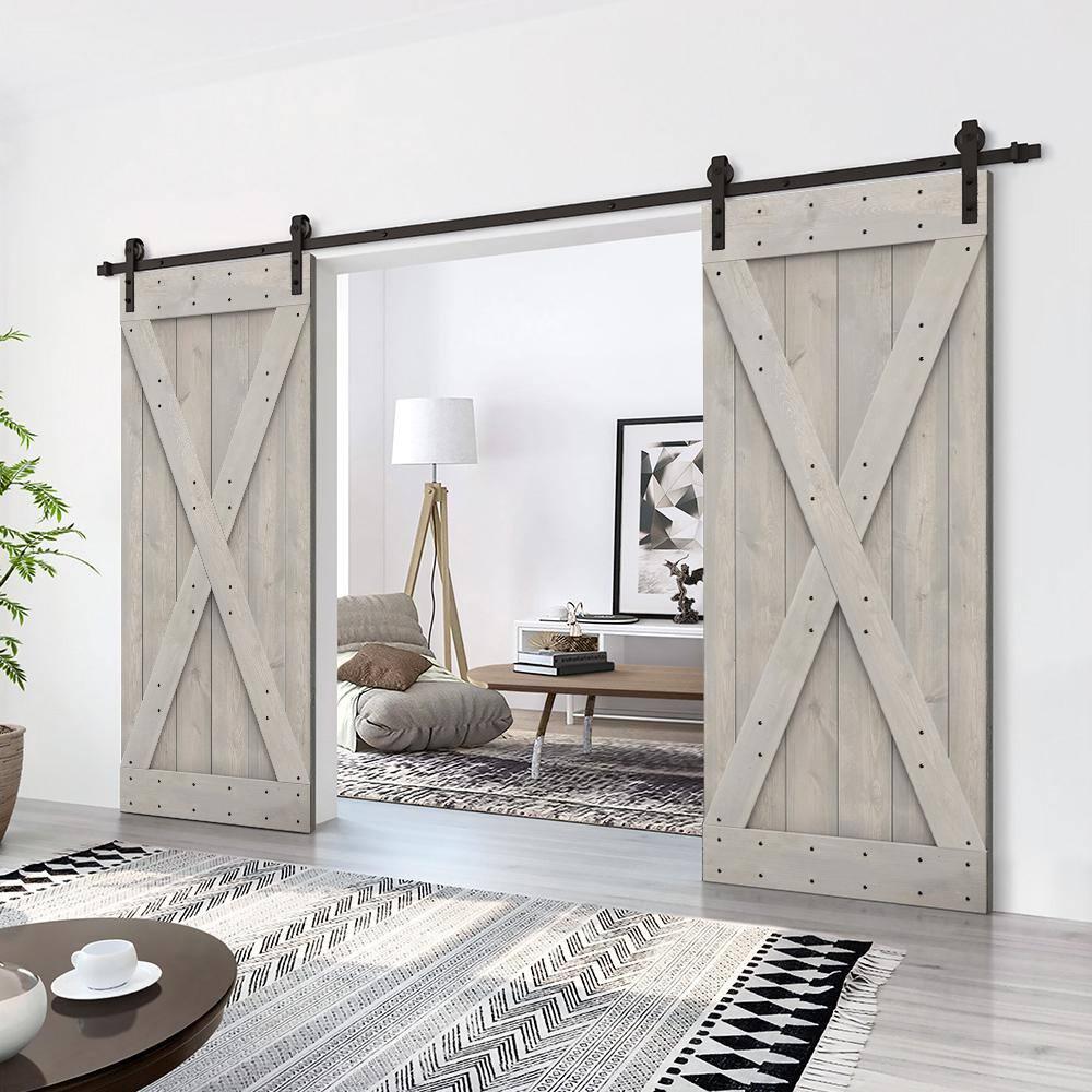 Calhome 84'' Solid Wood Paneled Painted with Installation Hardware Kit Barn Door