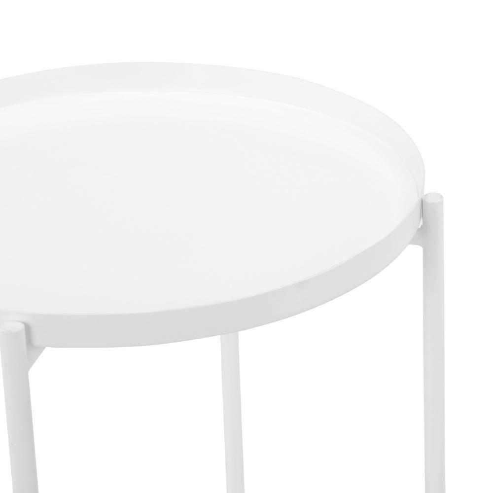 Benjara Ely 21 Inch Side End Table, White Round Tray Top, Modern Open Metal Frame
