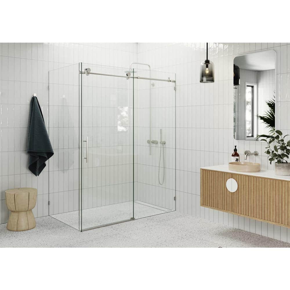 Nova 56 in. x 32 in. x 78 in. 90-degree Fully Frameless Sliding Glass Shower Enclosure