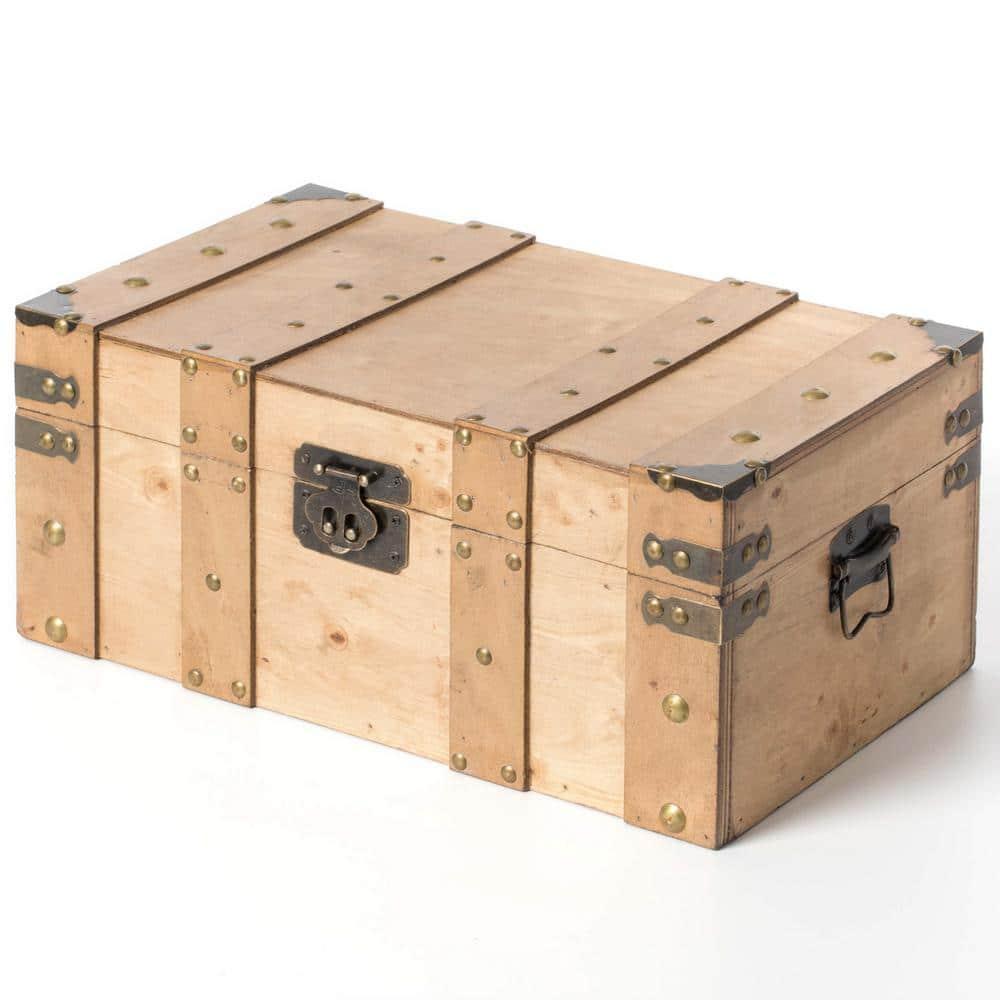 Vintiquewise Natural Wooden Style Trunk with Handles , Large