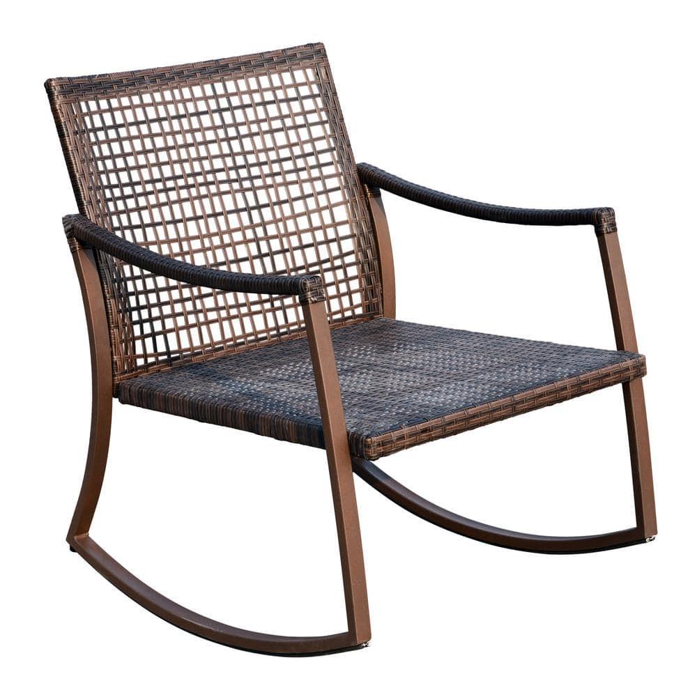 Outsunny 3-Piece Bistro Set Outdoor Wicker Furniture Set with Rattan Rocking Chair, Side Table for Patio Backyard Garden and Balcony