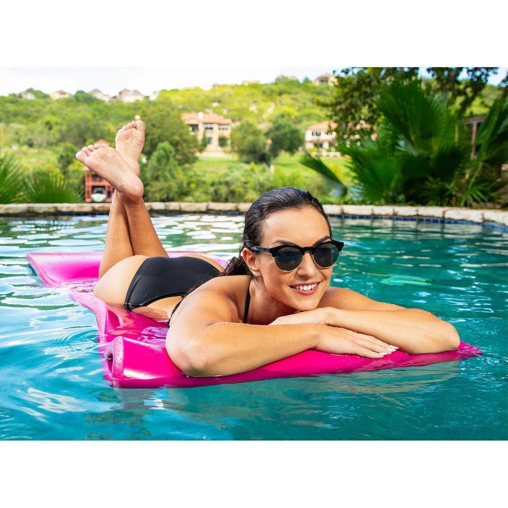 TRC Recreation Splash 1.25 Inch Thick Foam Outdoor Swimming Pool Float Mat Large Adult Lounger with Built-In Roll Pillow, Red