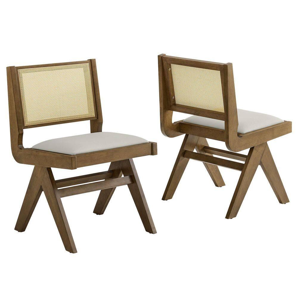 Modway Thera Vegan Leather And Cane Dining Side Chairs Set Of 2