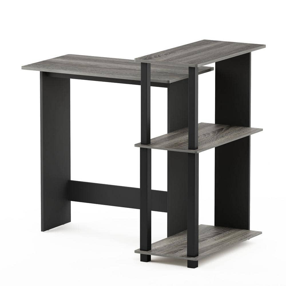 16086R1GYW-BK Abbott Corner Computer Desk with Bookshelf - French Oak Grey & Black