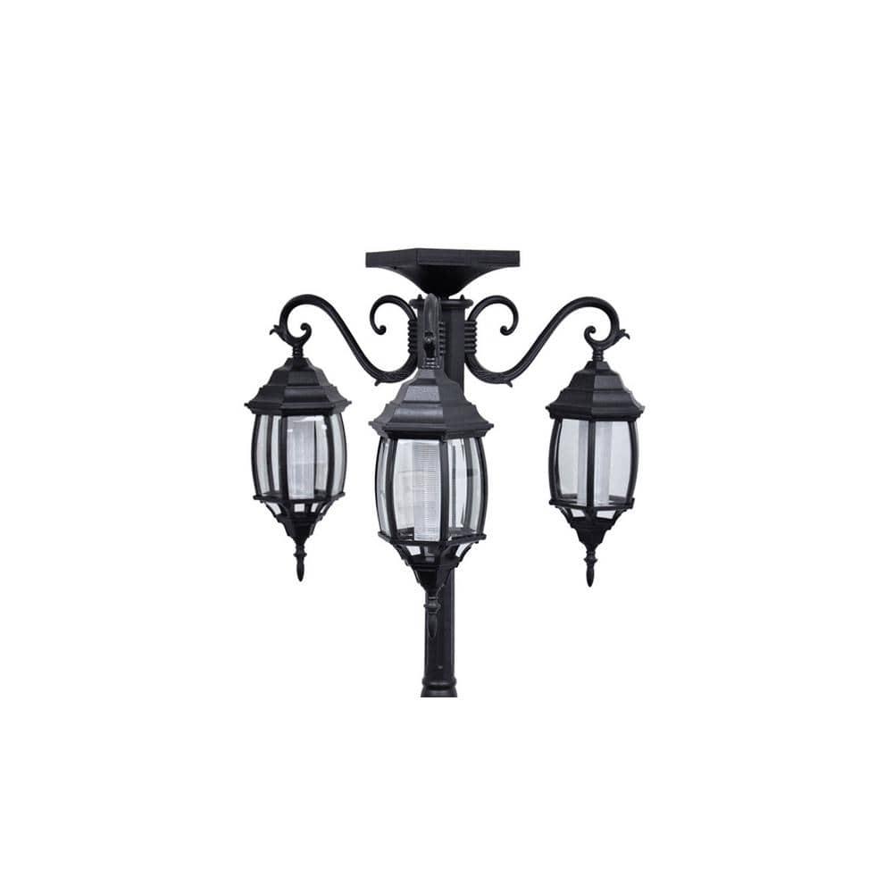 Madison 3-Light Black Integrated LED Solar Lamp Post and Planter
