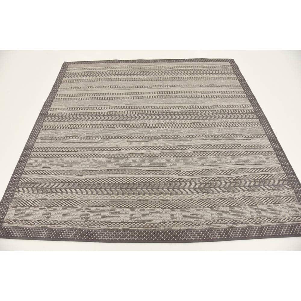 Unique Loom Outdoor Border Collection Area Rug - Lines (6' 1" Square Gray/Silver)