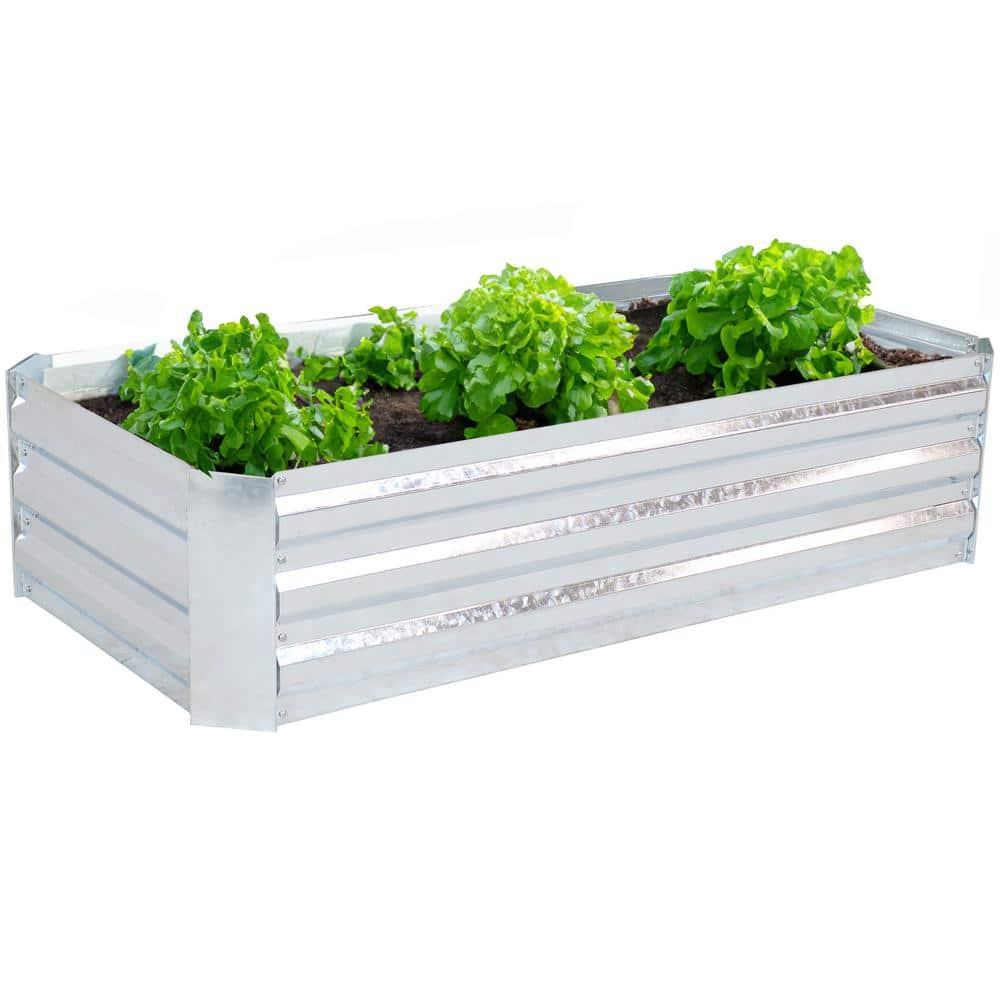 Sunnydaze Raised Corrugated Galvanized Steel Rectangle Garden Beds for Plants, Vegetables, and Flowers - 48" L x 11.75" H - Silver - 2pc