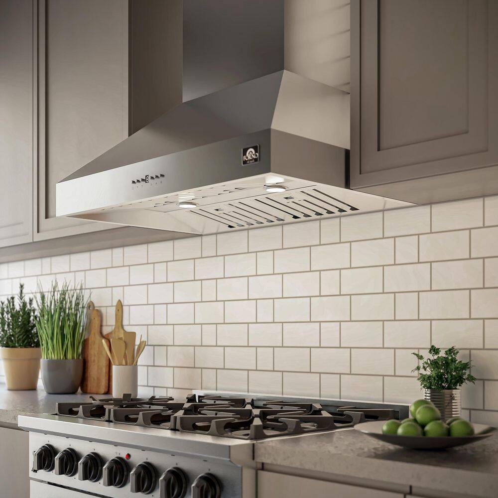 Forno Orvieto 36-inch Wall Mount Range Hood, 1200 CFM Double Motor, 4 Speed Control, All Stainless Steel