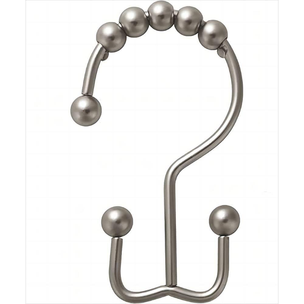 Titanker Shower Curtain Hooks Rings, Rust-Resistant Metal Double Glide Shower Hooks for Bathroom Shower Rods Curtains, Set of 12 Hooks - Matte Nickel