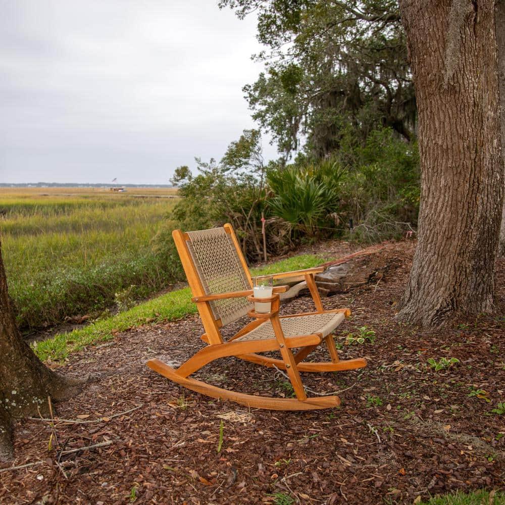 Aspect Living Vega Rocking Chair with Beverage Holder Natural Finish Wooden Chair, Patio, Backyard, Indoor & Outdoor Use - Robust Wood Construction
