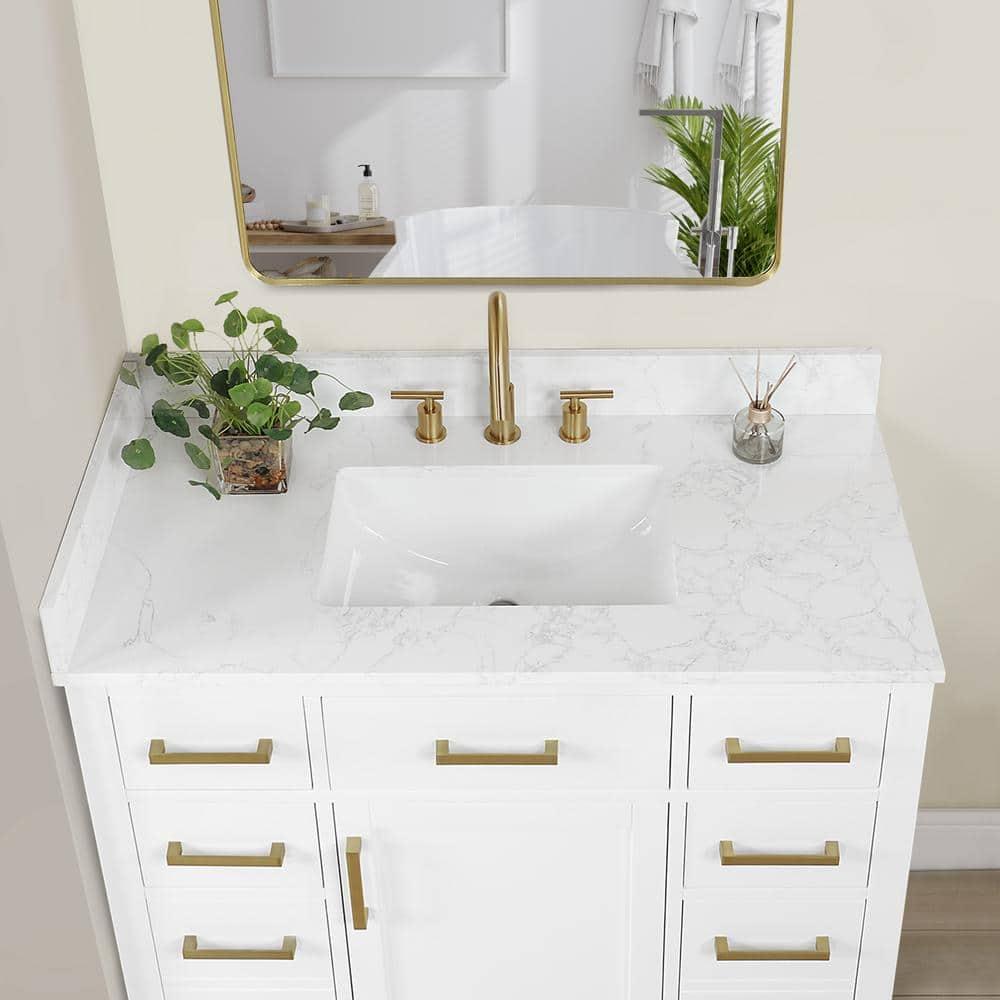 Gavino 42" Wood Vanity in White with Composite Stone Top no Mirror