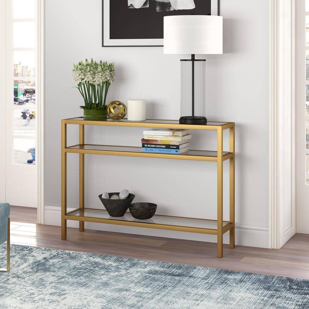 Evelyn&Zoe Sivil 42" Wide Rectangular Console Table, Brass