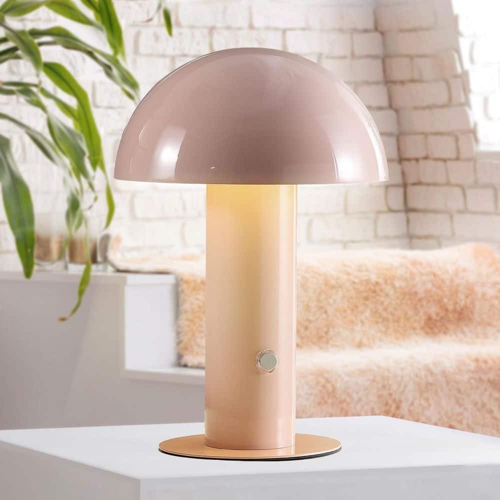 JONATHAN Y JYL7115F Boletus 10.75" Contemporary Bohemian Rechargeable/Cordless Iron Integrated Portable LED Mushroom Table Lamp, Modern, Coastal for living room, dinning room, bedroom, Pink