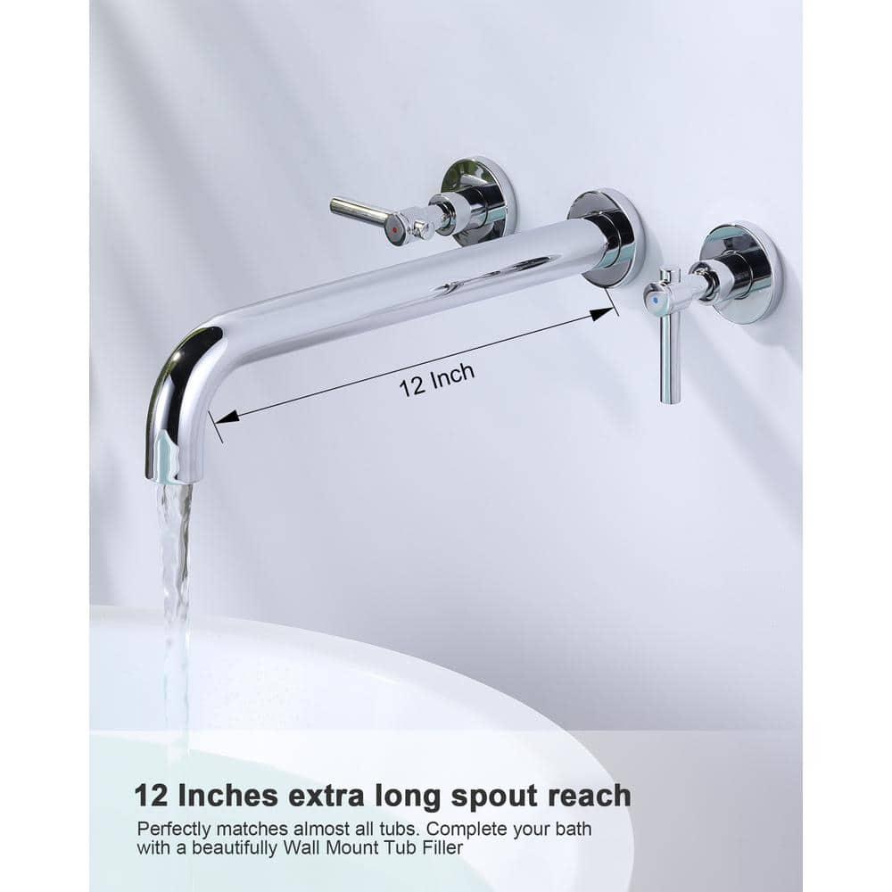 2-Handle 2-Hole Wall Mounted Bathroon Sink Faucet In Spot Resist (Valve Included)