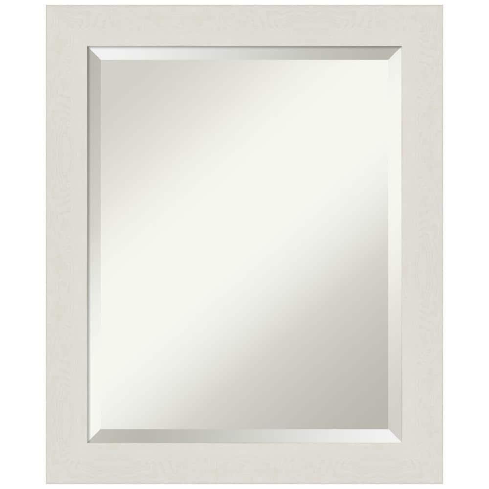 Amanti Art Beveled Bathroom Wall Mirror - Rustic Plank White Narrow Frame Outer Size: 19 x 23 in