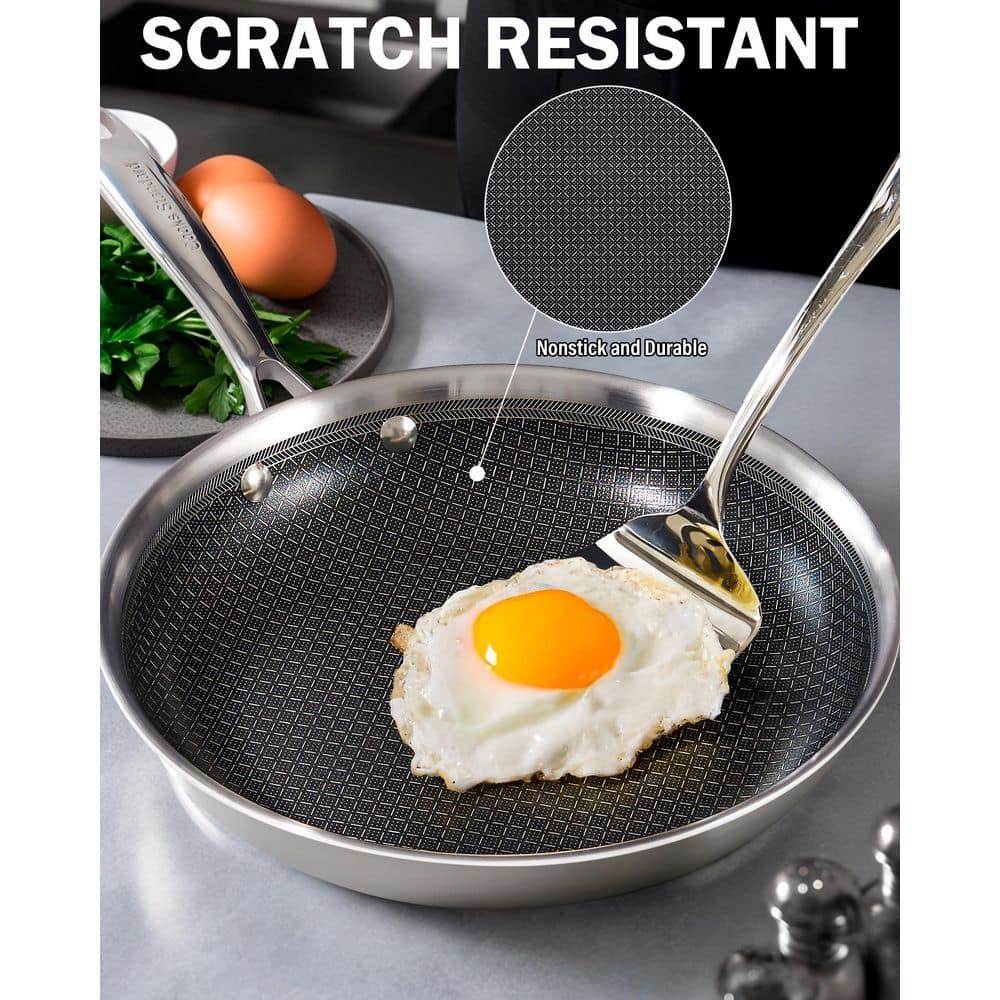 Cooks Standard Hybrid Nonstick Frying Pan, 12-Inch Skillet, Multi-Ply Clad Stainless Steel Fry Pan with Tempered Glass Lids, Oven Safe, Compatible with All Stovetops