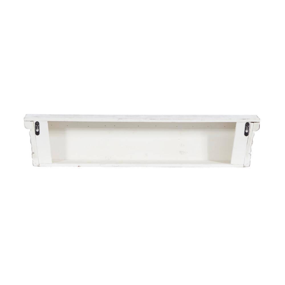 DecMode 28" x 5" Intricate Carved 1-Tier White Floral Wall Shelf
