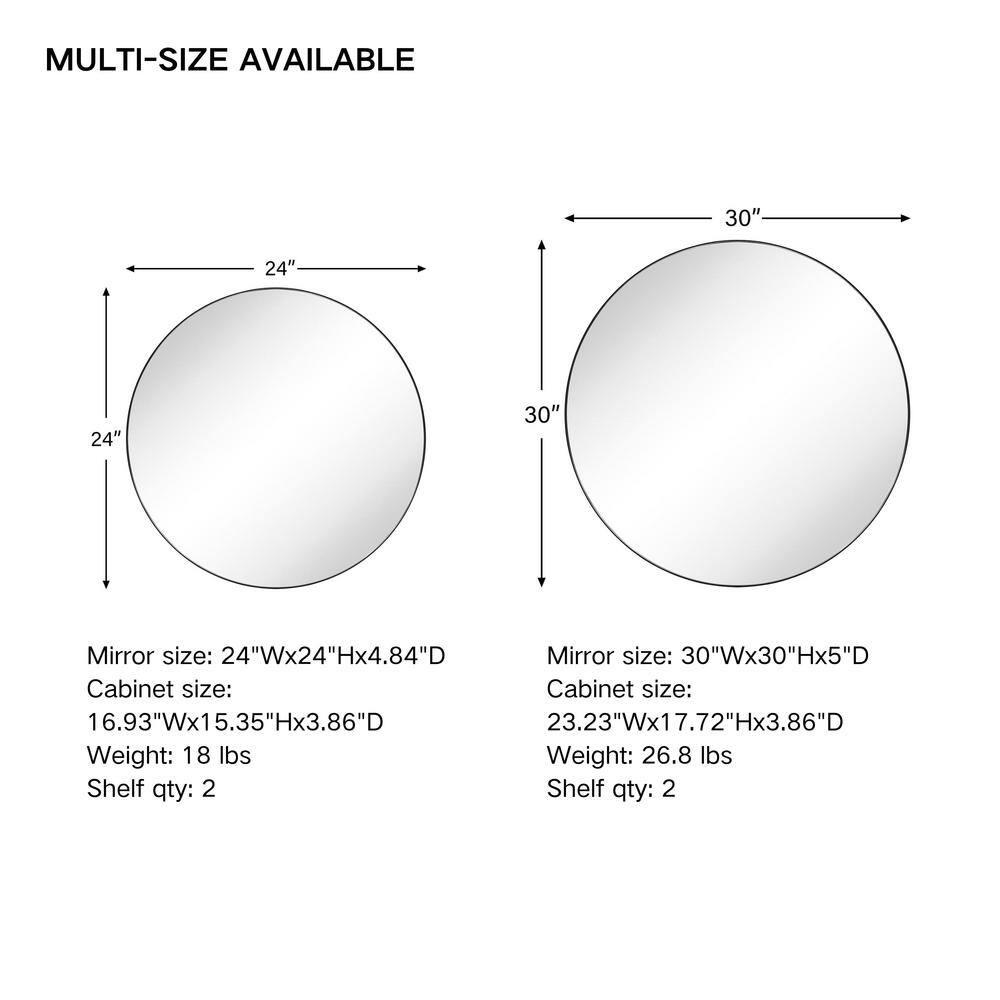 TEHOME Myriel 24 in. W x 24 in. Surface Mount Round Metal Framed Bathroom Medicine Cabinet with Mirror in Matt Black