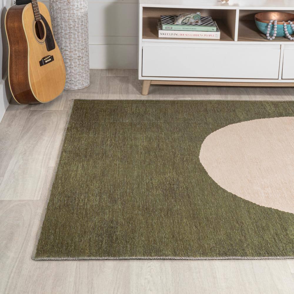 4' x 6' Cirkel Minimalist Geometric Dot Machine-Washable Area Rug, Olive/Cream - JONATHAN Y